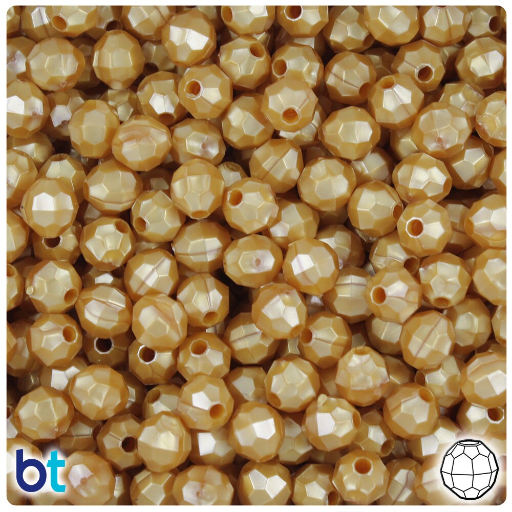 BeadTin Gold Pearl 8mm Faceted Round Plastic Craft Beads (450pcs)