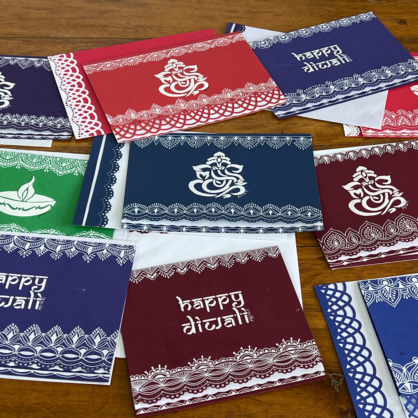 Happy Diwali Cookie Stencil Set | C932 by Designer Stencils | Cookie Decorating Tools | Baking Stencils for Royal Icing, Airbrush, Dusting Powder | Reusable Plastic Food Grade Stencil for Cookies | Easy to Use & Clean Cookie Stencil