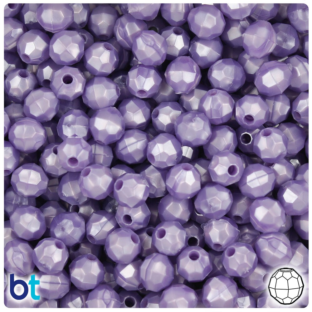 BeadTin Light Purple Pearl 8mm Faceted Round Plastic Craft Beads (450pcs)
