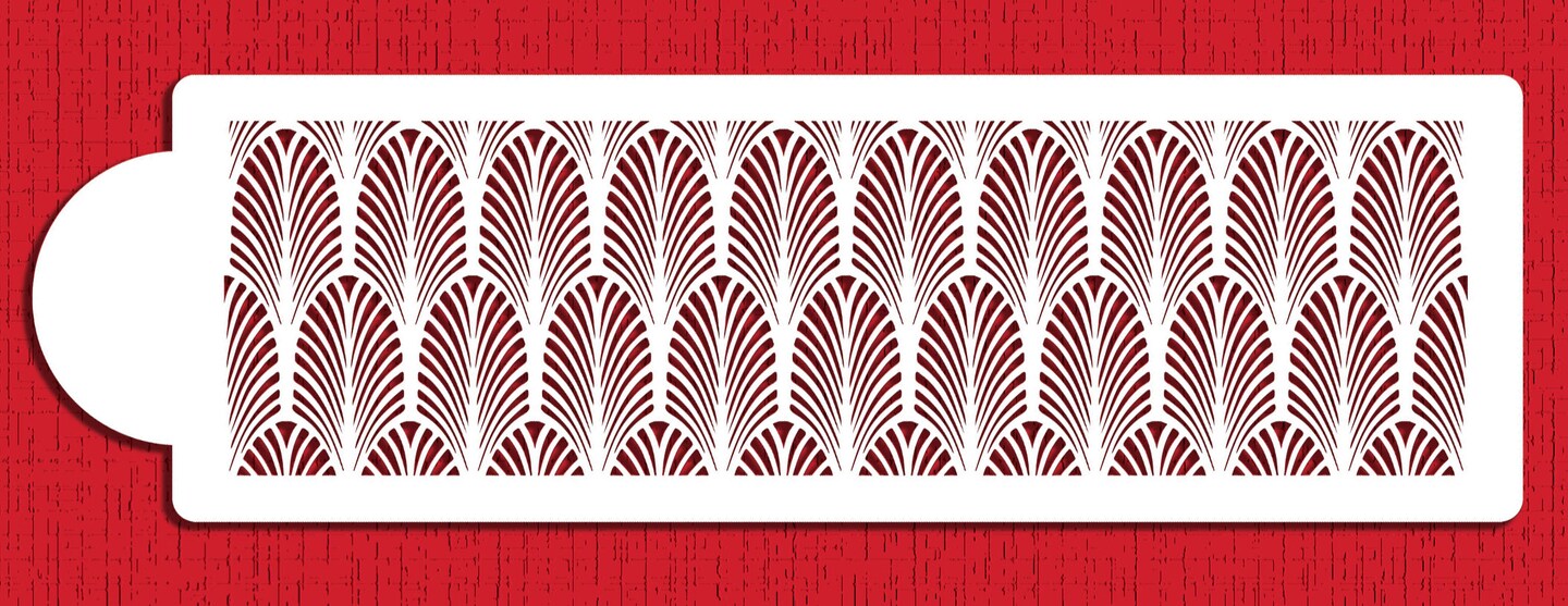Great Gatsby Fan Cake Stencil Side | C940 by Designer Stencils | Cake Decorating Tools | Baking Stencils for Royal Icing, Airbrush, Dusting Powder | Reusable Plastic Food Grade Stencil for Cakes | Easy to Use &#x26; Clean Cake Stencil