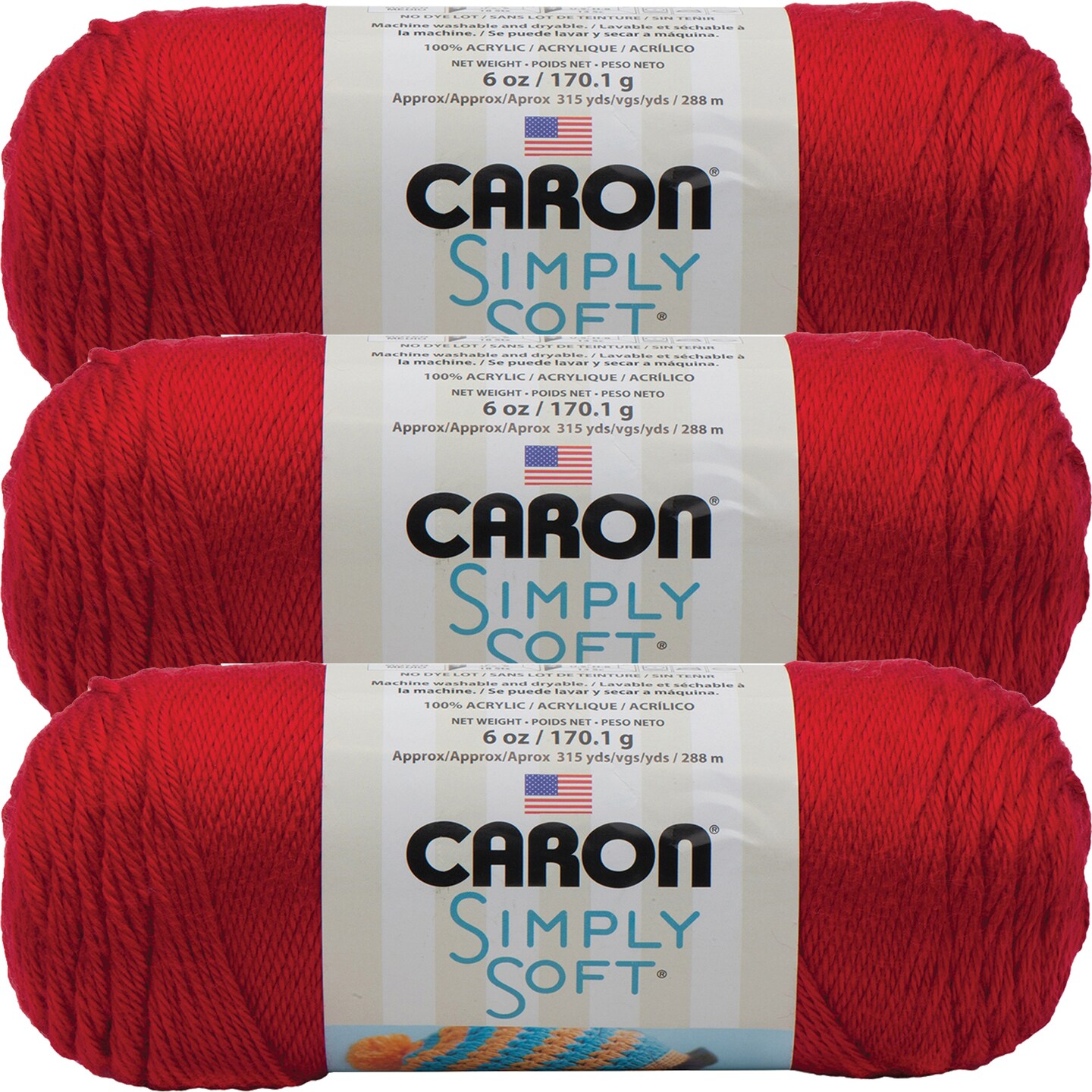 Caron Simply Soft Harvest Red Yarn - 3 Pack of 170g/6oz - Acrylic - 4 Medium (Worsted) - 315 Yards - Knitting/Crochet