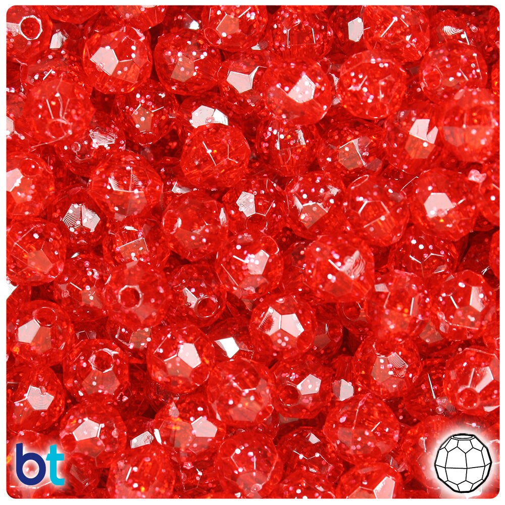BeadTin Ruby Sparkle 8mm Faceted Round Plastic Craft Beads (450pcs)