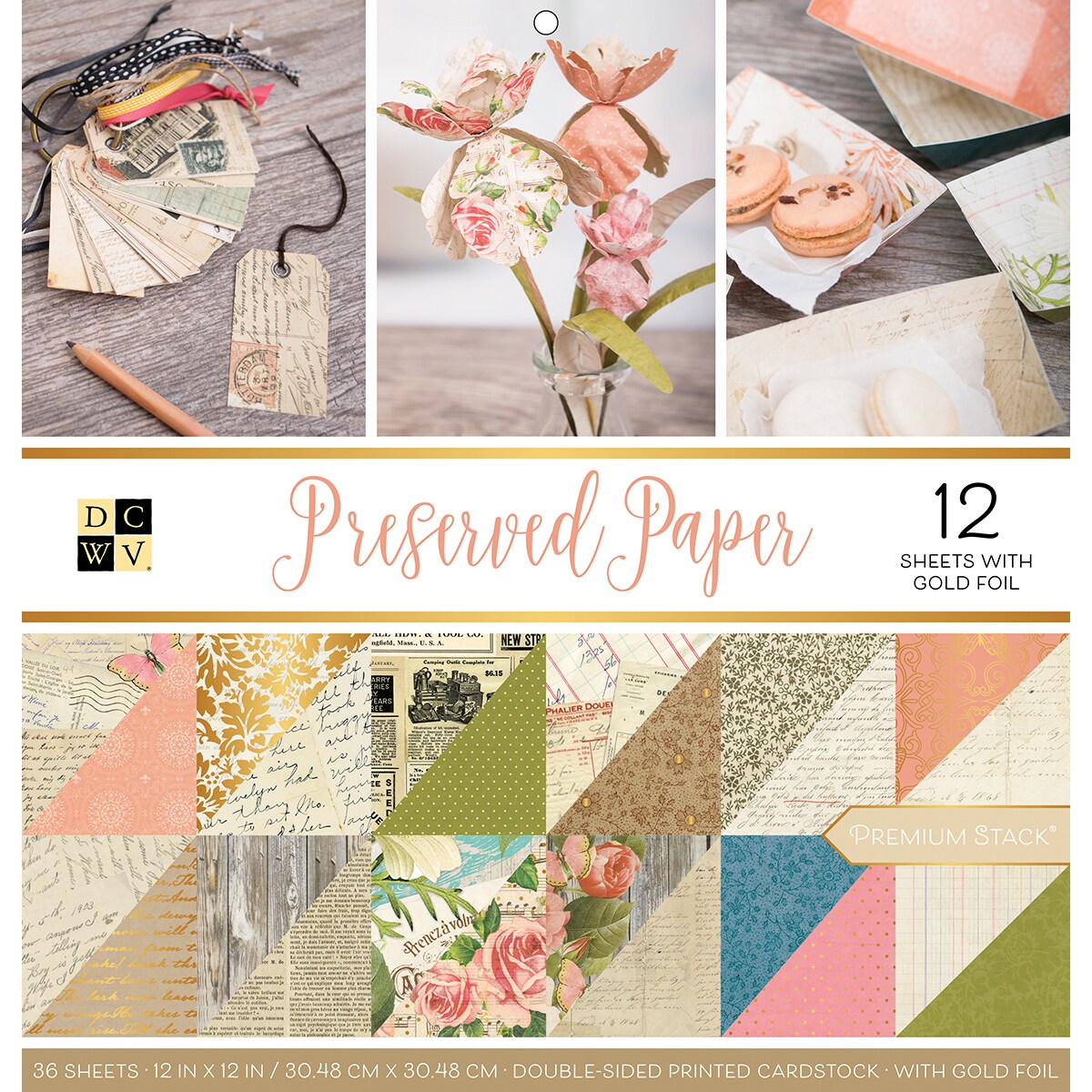 DCWV Double-Sided Cardstock Stack 12&#x22;X12&#x22; 36/Pkg-Preserved Paper, 18 Designs/2 Each