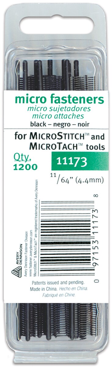 Avery Fasteners Micro Stitch Fastener Refills 4.4Mm-Black 1,200/Pkg