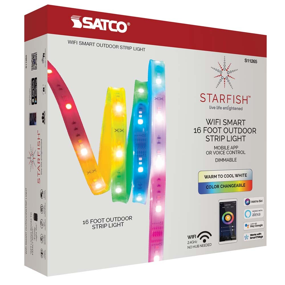 Wi-Fi 16FT Outdoor LED RGB & White Tunable Strip Tape Light - Satco ...