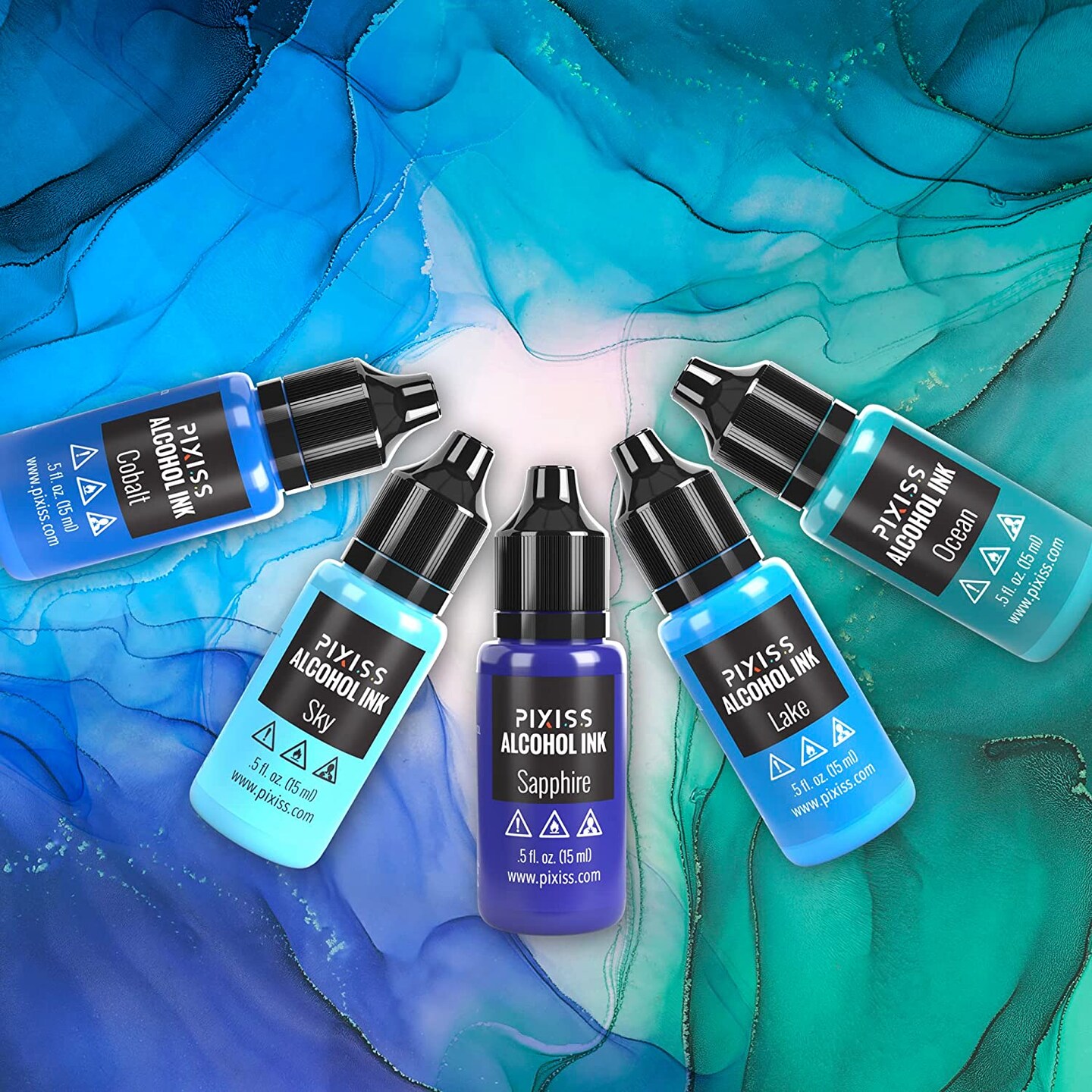 Pixiss Blues Alcohol Inks Set, 5 Highly Saturated Blue Alcohol Inks for Resin