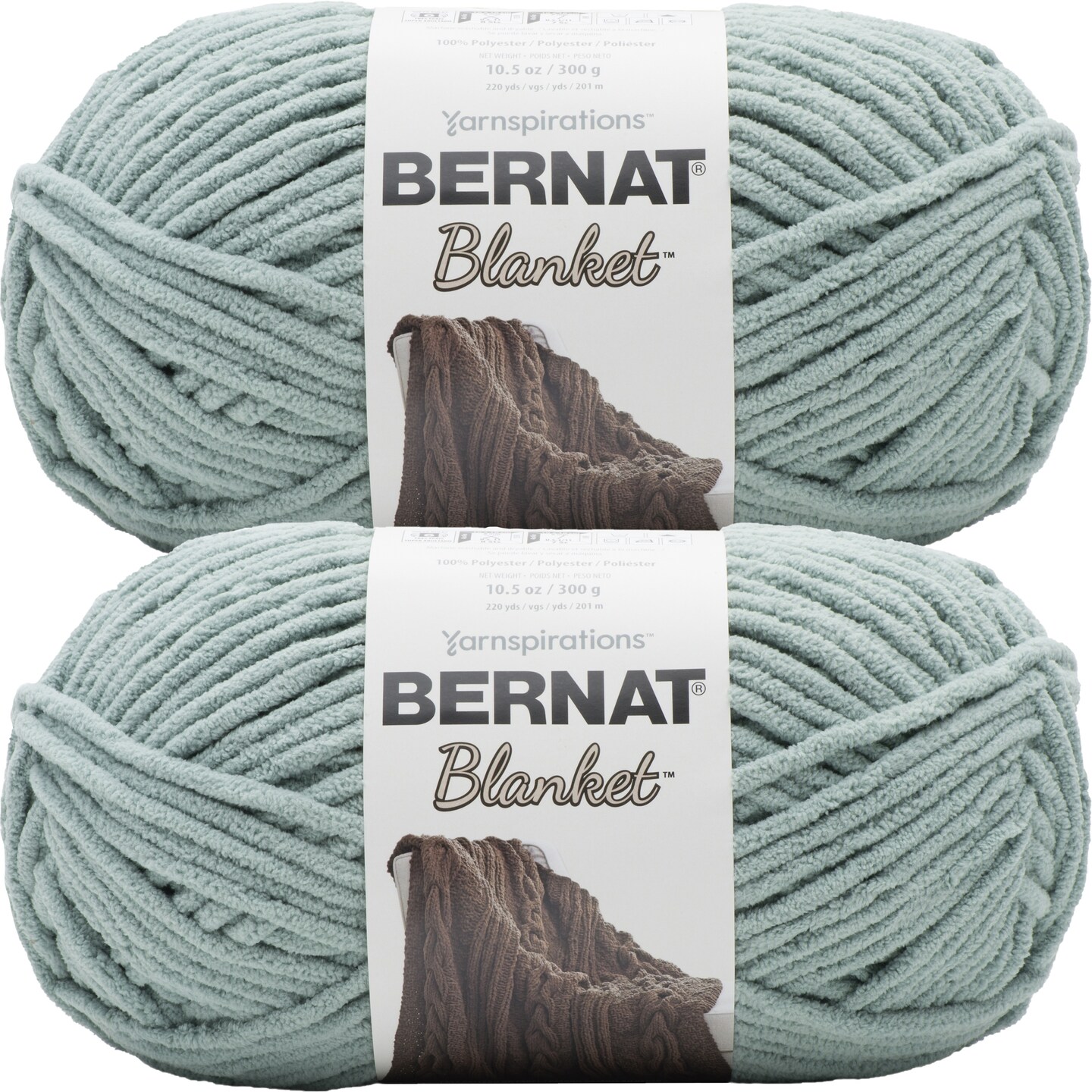Bernat Blanket Misty Green Yarn  2 Pack of 300g/10.5oz  Polyester  6 Super Bulky - 220 Yards  Knitting/Crochet