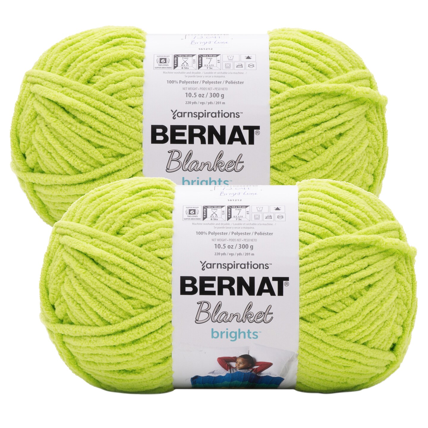(Pack of 2) Bernat Blanket Brights Big Ball Yarn-Bright Lime