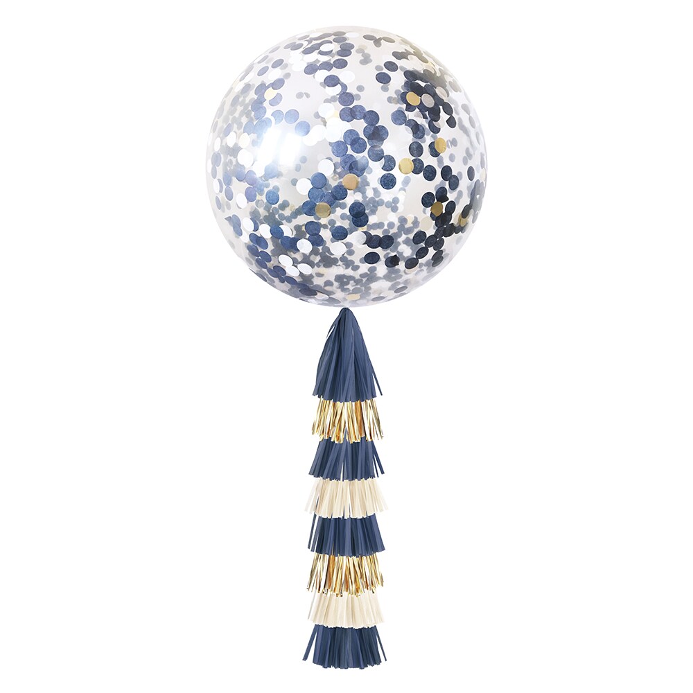 Jumbo Confetti Balloon &#x26; Tassel Tail - Navy &#x26; Gold