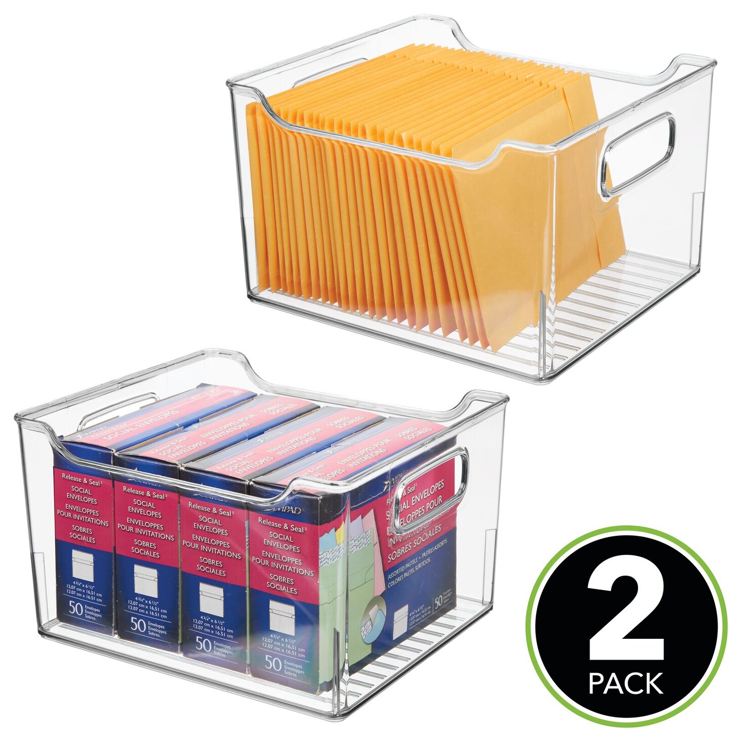 mDesign Large Plastic Home Office Desk Storage Organizer Bin, 2 Pack