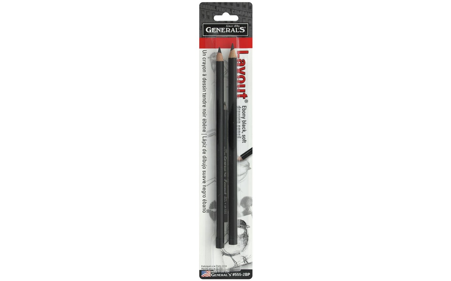 General&#x27;s Layout Drawing Pencil Ebony Blk 2pc Card