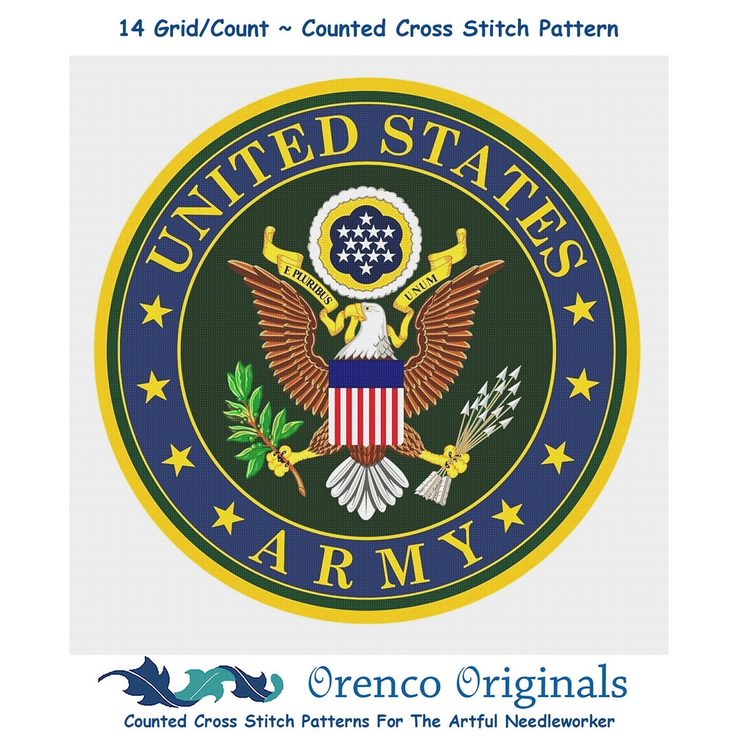 US American Army Crest Insignia Emblem Counted Cross Stitch Chart Pattern