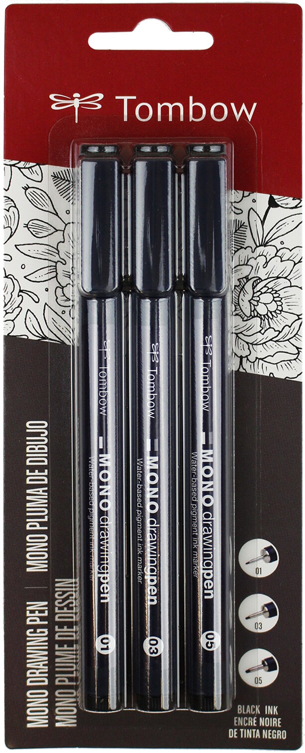 Tombow MONO Drawing Pens 3/Pkg-0.1mm, 0.3mm & 0.5mm Black