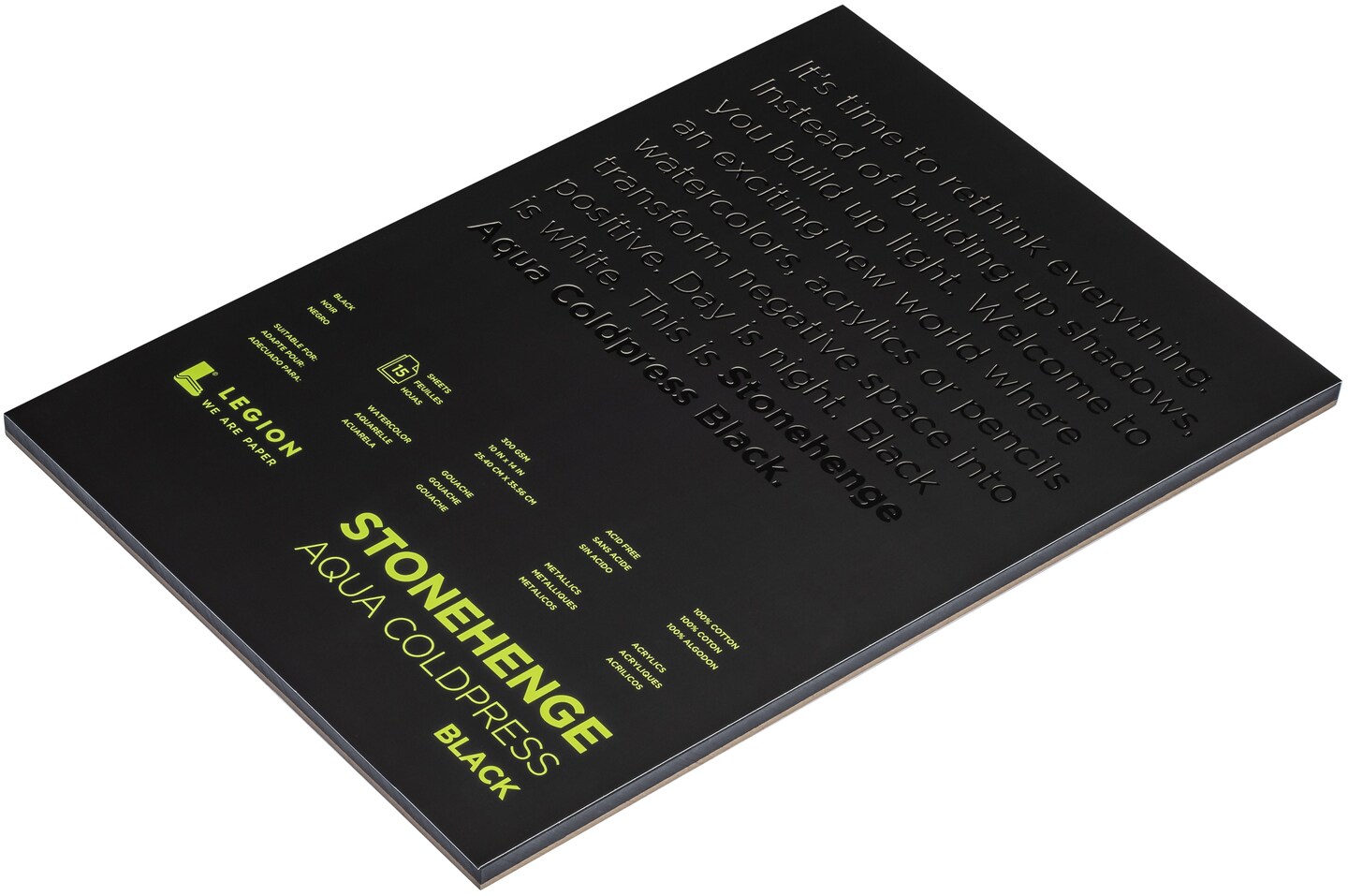 Stonehenge Aqua Block Coldpress Pad 10"X14" 15 Sheets/Pkg-Black 140lb