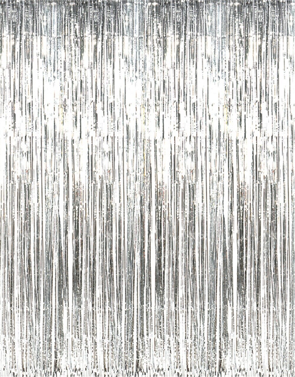 Shiny Silver Tinsel Foil Fringe Door Window Curtain Party Holiday Decoration