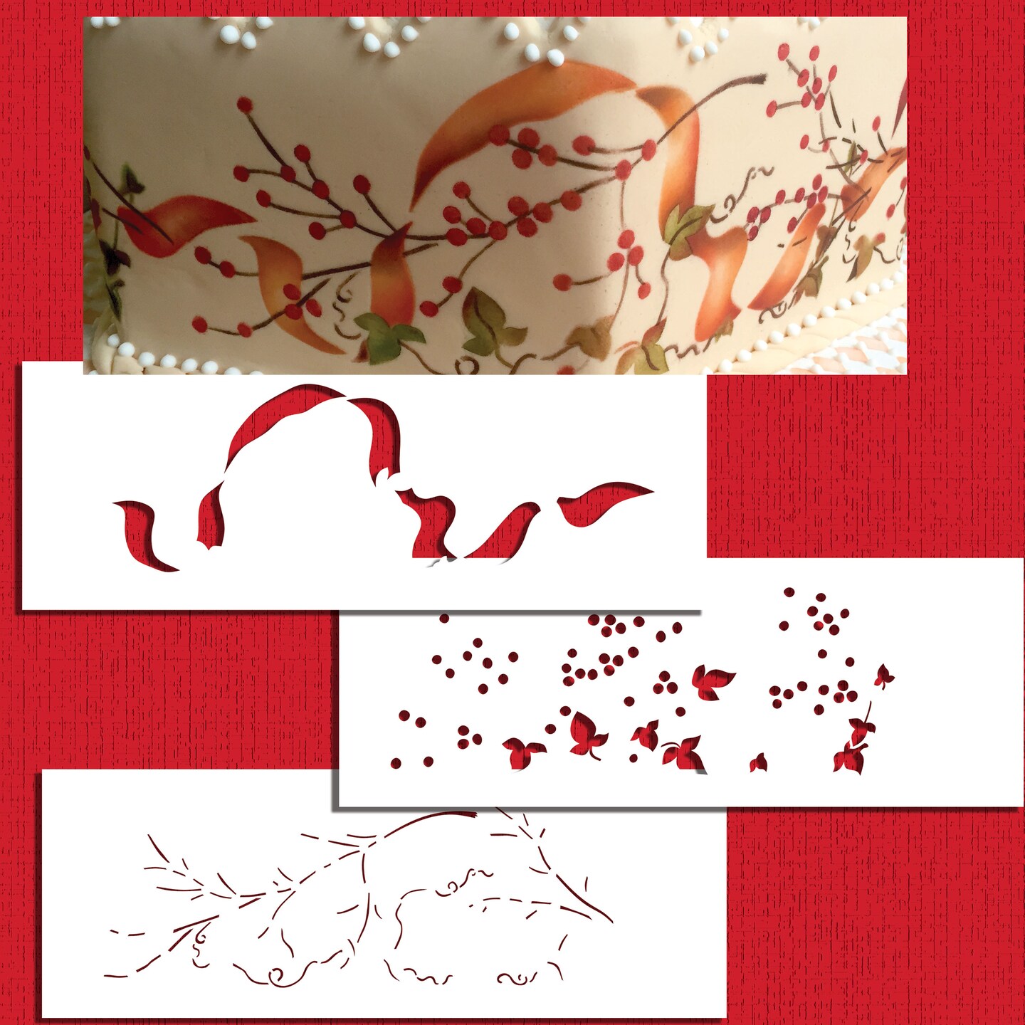 Multi-Layer Winterberries Cake Stencil | C970 by Designer Stencils | Cake Decorating Tools | Baking Stencils for Royal Icing, Airbrush, Dusting Powder | Reusable Plastic Food Grade Stencil for Cakes | Easy to Use &#x26; Clean Cake Stencil