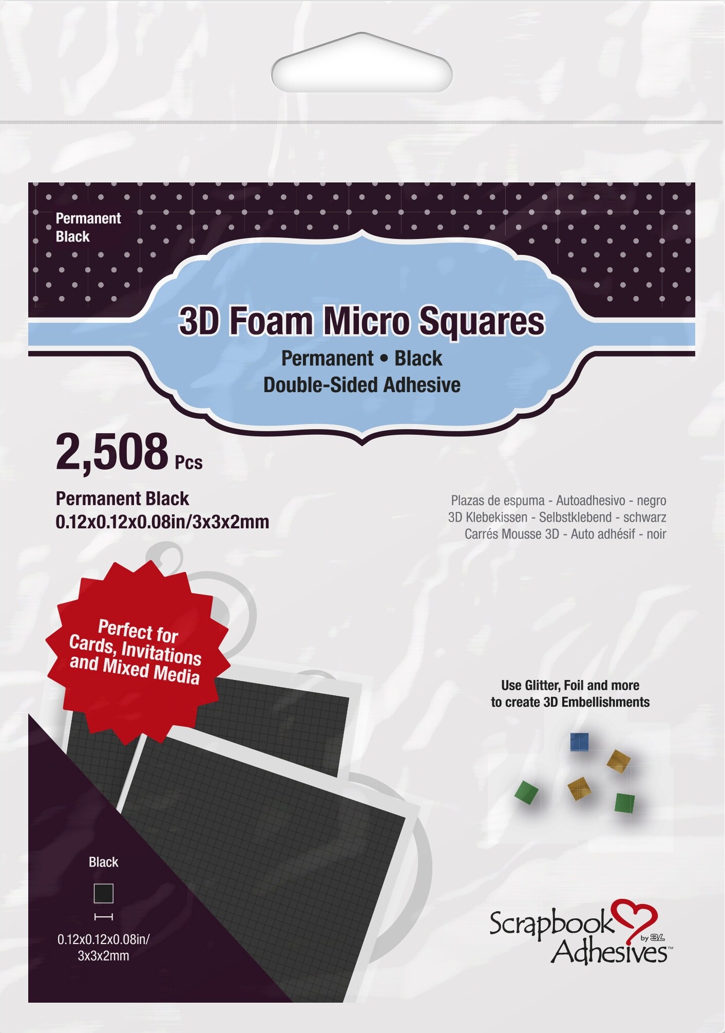 Scrapbook Adhesives 3D Foam Micro Squares 2508/Pkg-Permanent, Black, .12&#x22;X.12&#x22;