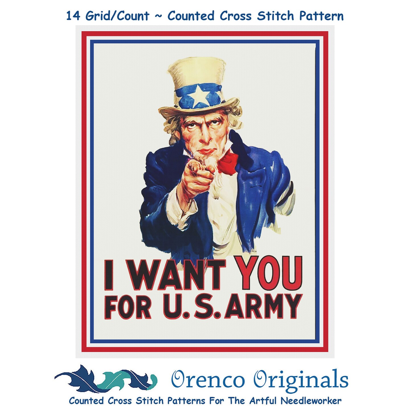 US Army Recruiting Poster Uncle Sam Wants You! Counted Cross Stitch Pattern