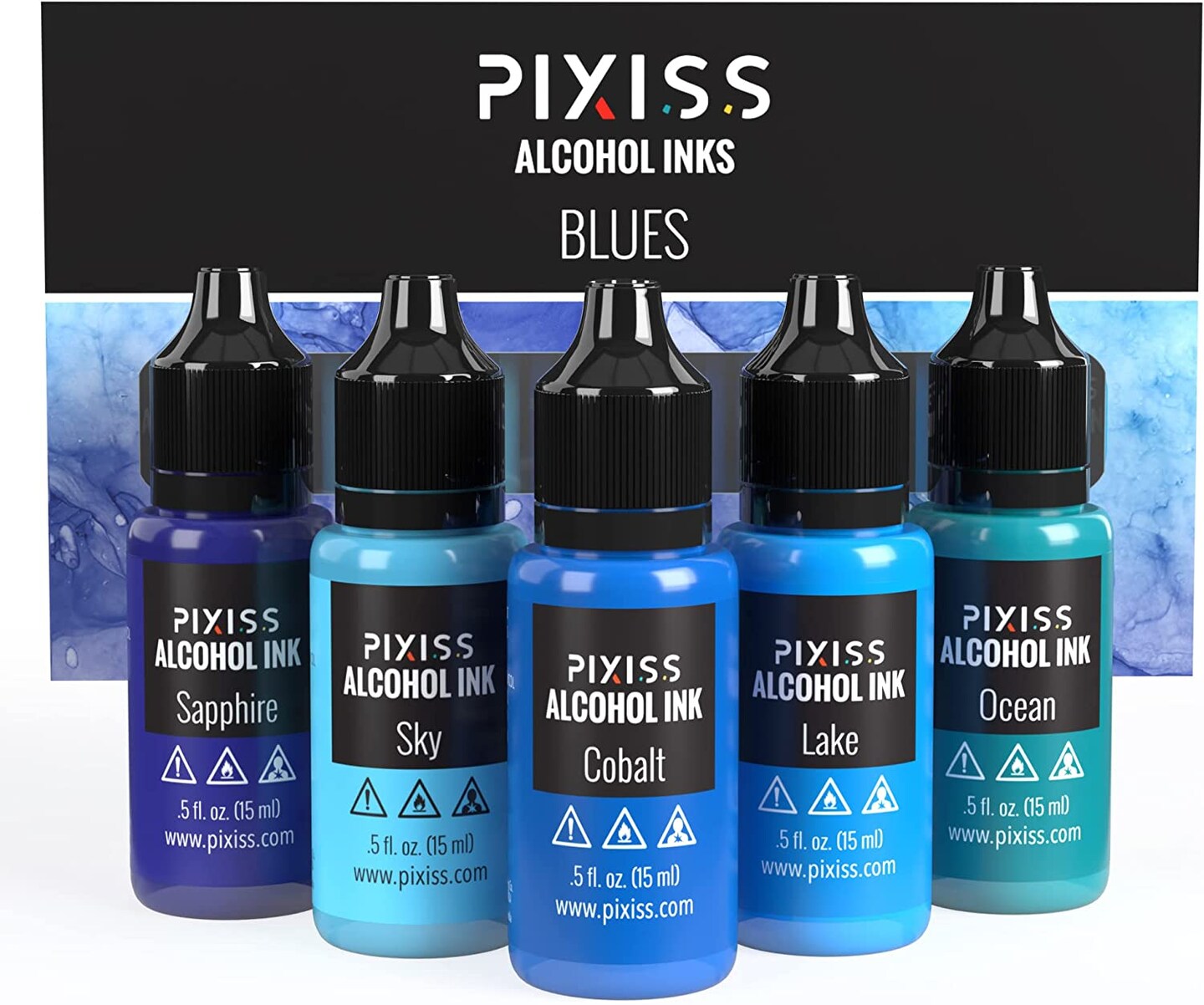 Pixiss Blues Alcohol Inks Set, 5 Highly Saturated Blue Alcohol Inks for Resin
