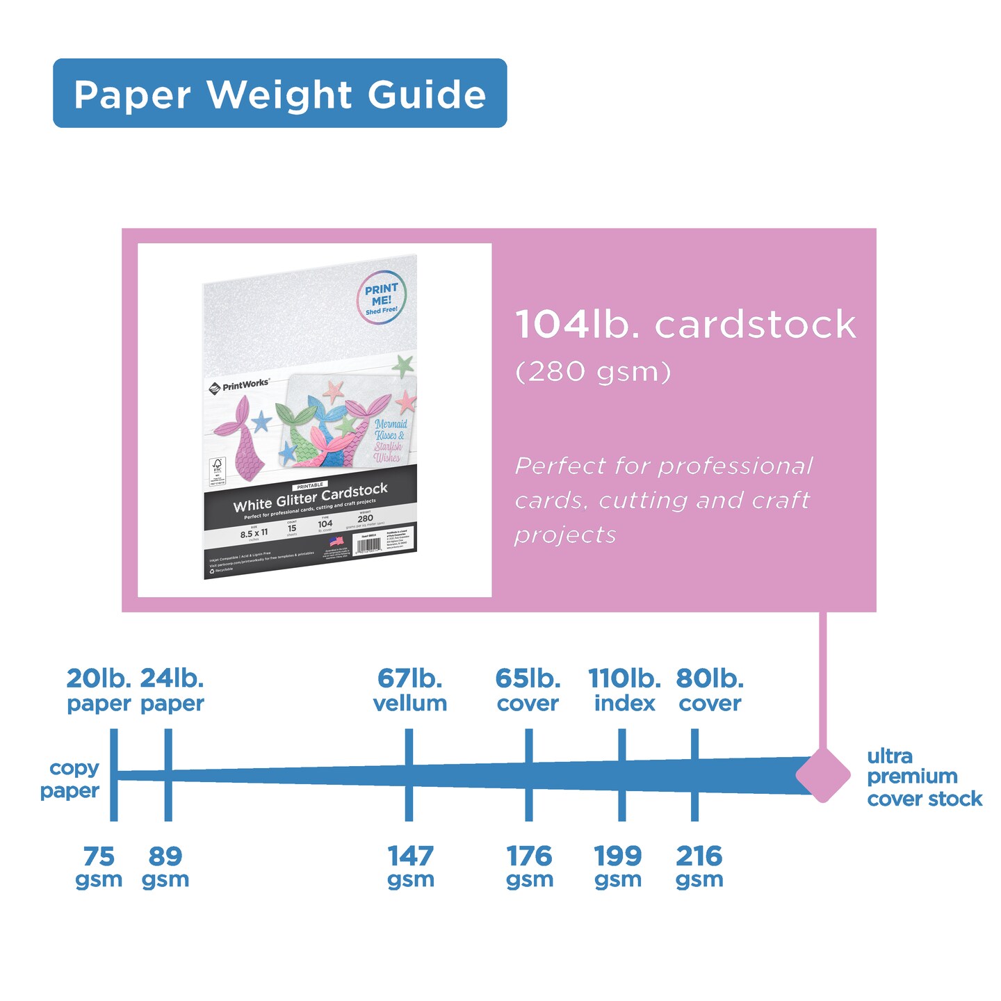Printworks Printable White Glitter Cardstock, 15 Sheets, 8.5” x 11” (00514)