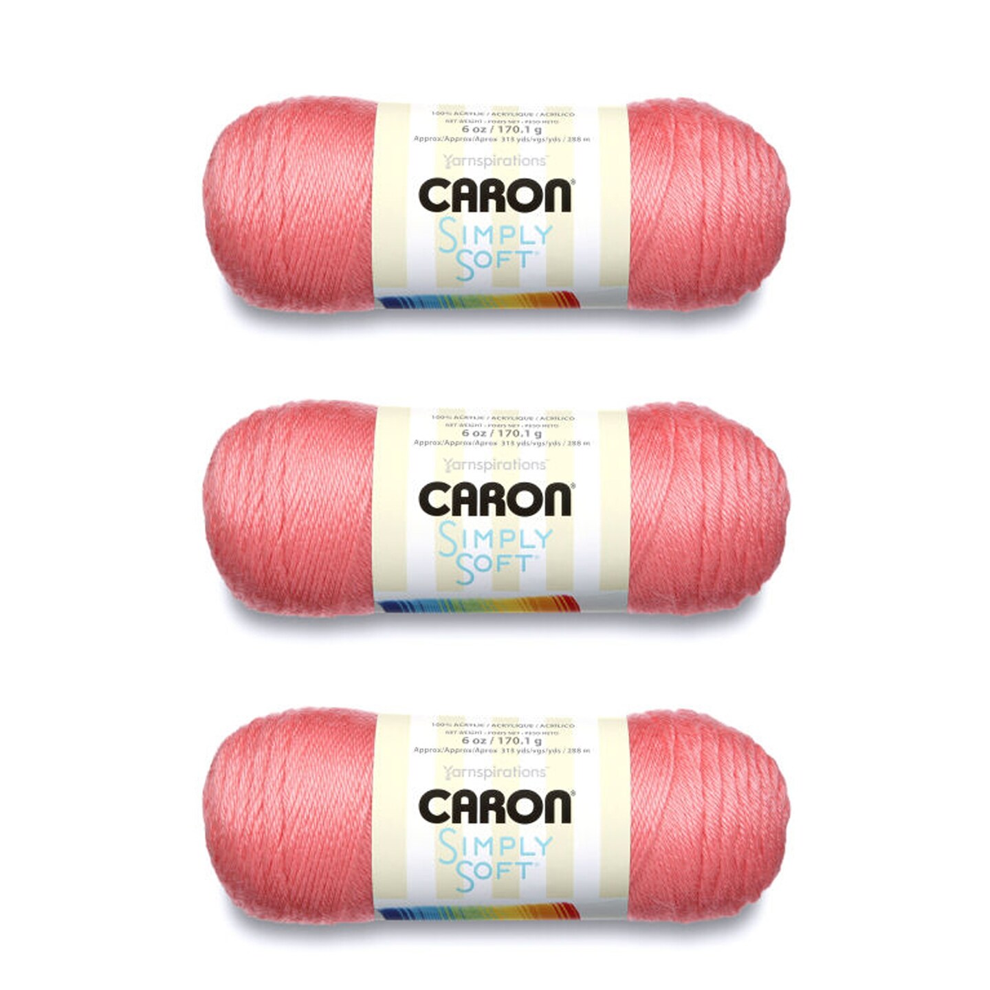 Caron Simply Soft Strawberry Yarn - 3 Pack of 170g/6oz - Acrylic - 4 Medium (Worsted) - 315 Yards - Knitting/Crochet