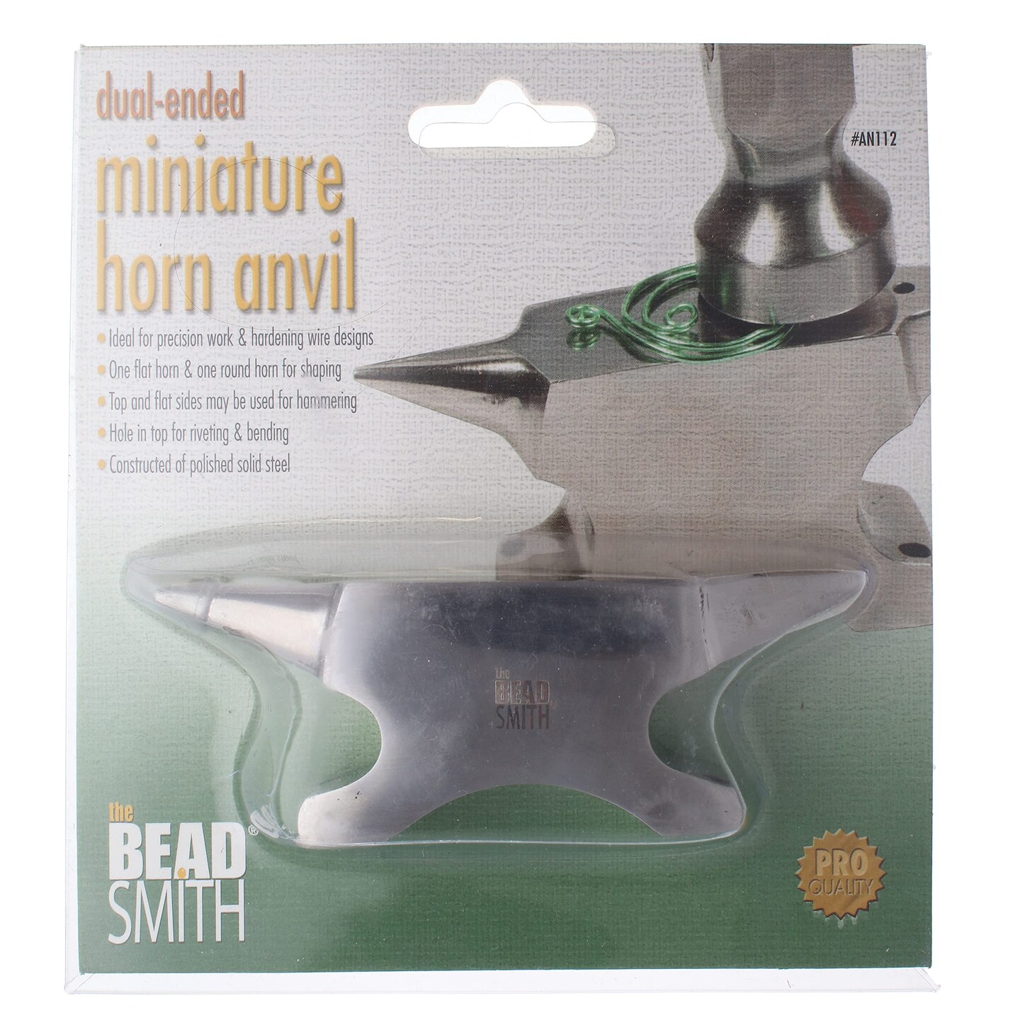 The Beadsmith Dual-Ended Horn Anvil – Mini Size 2.5 x 1 x 1.5 inches – 118mm Tip to Tip – 13.11oz/0.82lbs – Made of Solid Steel – Flat Horn and Rounded Horn – Use for Hardening Wire Designs