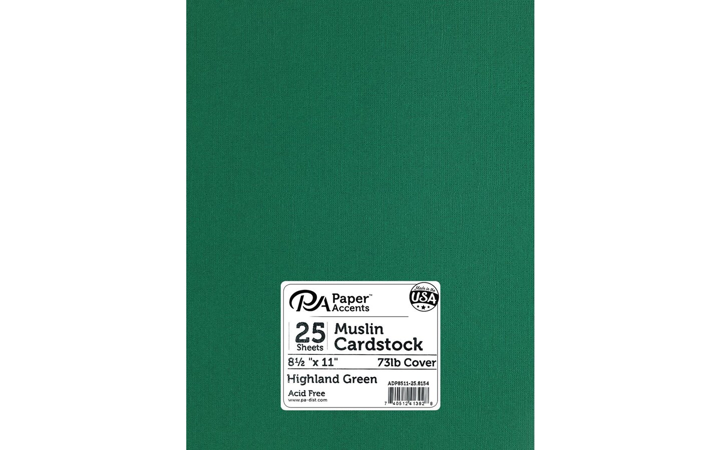 PA Paper Accents Textured Cardstock 8.5" x 11" Highland Green, 73lb colored cardstock paper for card making, scrapbooking, printing, quilling and crafts, 25 piece pack