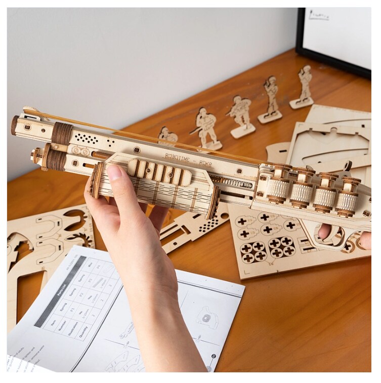 Robotime 3D Wooden Puzzle Games - LQ501 Shotgun Model - Building Kits Toys for Children