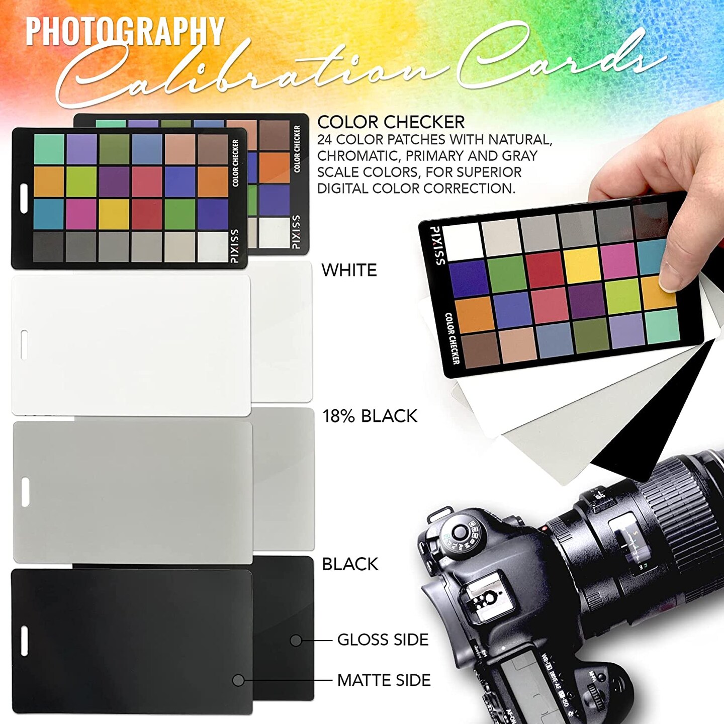 Pixiss Camera Color Correction White Balance Card, 4 In 1 Color Correction Card Set