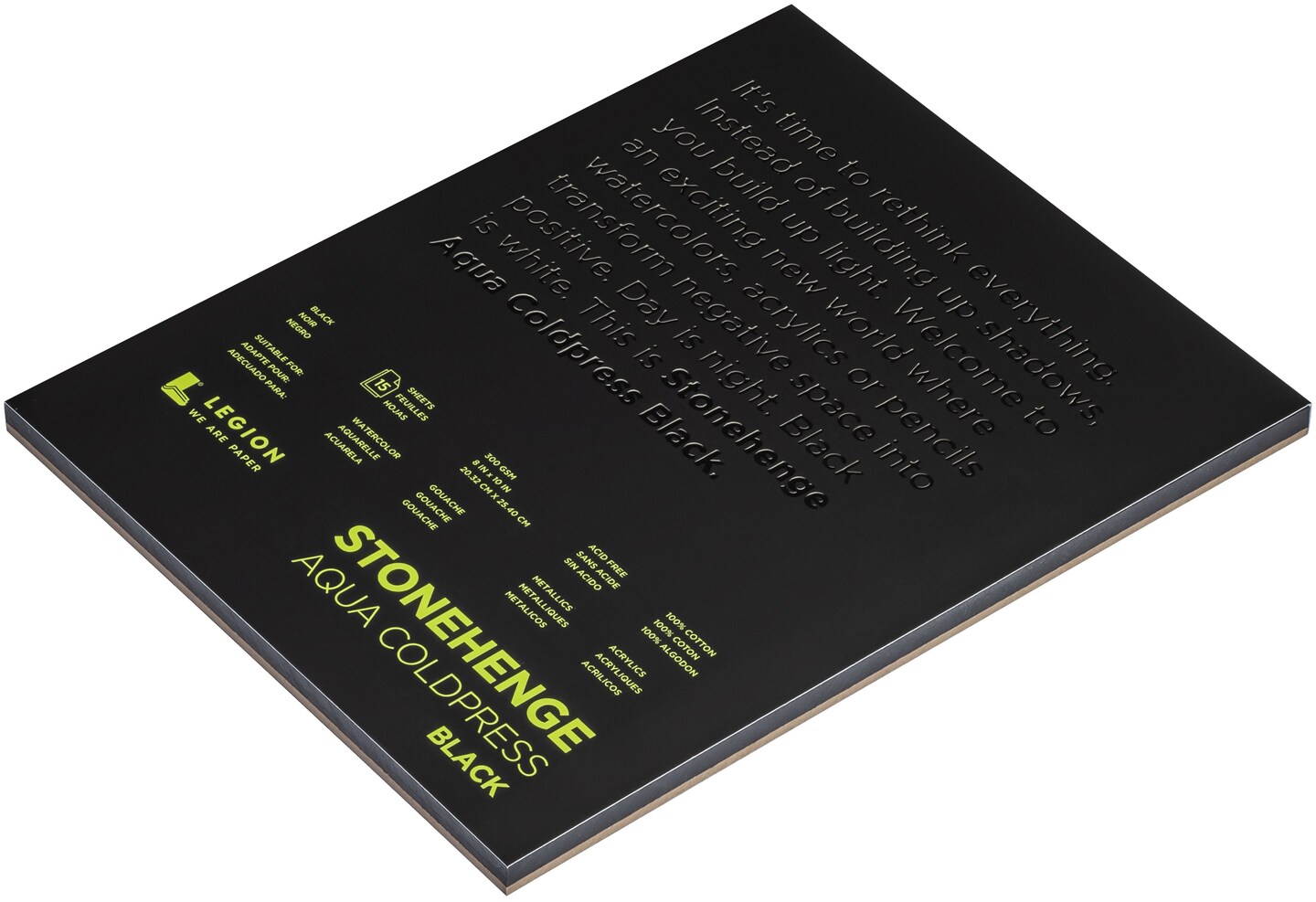 Stonehenge Aqua Block Coldpress Pad 8"X10" 15 Sheets/Pkg-Black 140lb