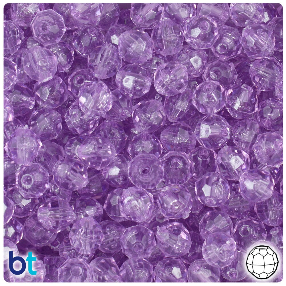 BeadTin Light Amethyst Transparent 8mm Faceted Round Plastic Craft Beads (450pcs)