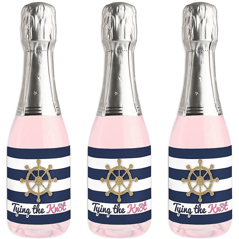 Big Dot of Happiness Last Sail Before the Veil - Mini Wine &#x26; Champagne Bottle Label Stickers - Nautical Bachelorette Bridal Shower Favor Gift - 16 Ct