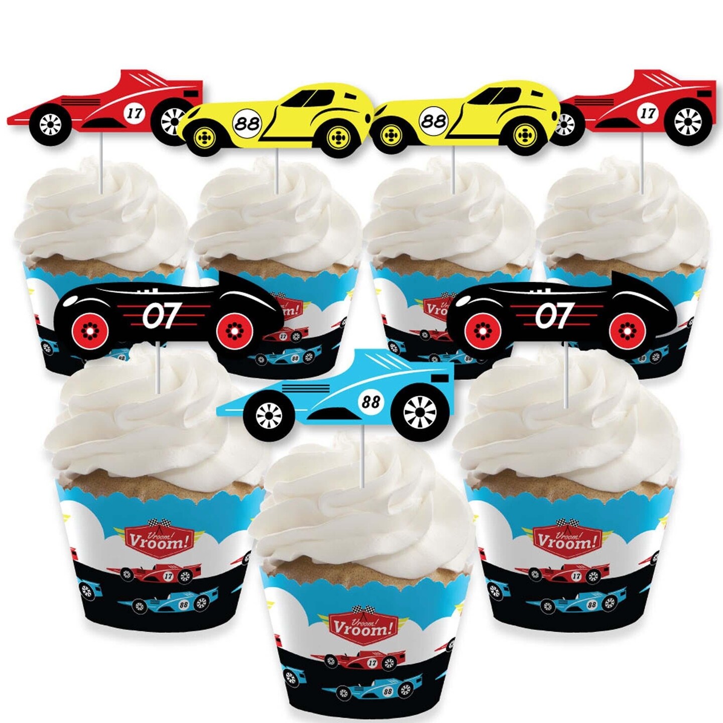 Big Dot of Happiness Let&#x27;s Go Racing - Racecar - Cupcake Decoration - Birthday Party or Baby Shower Cupcake Wrappers and Treat Picks Kit - Set of 24