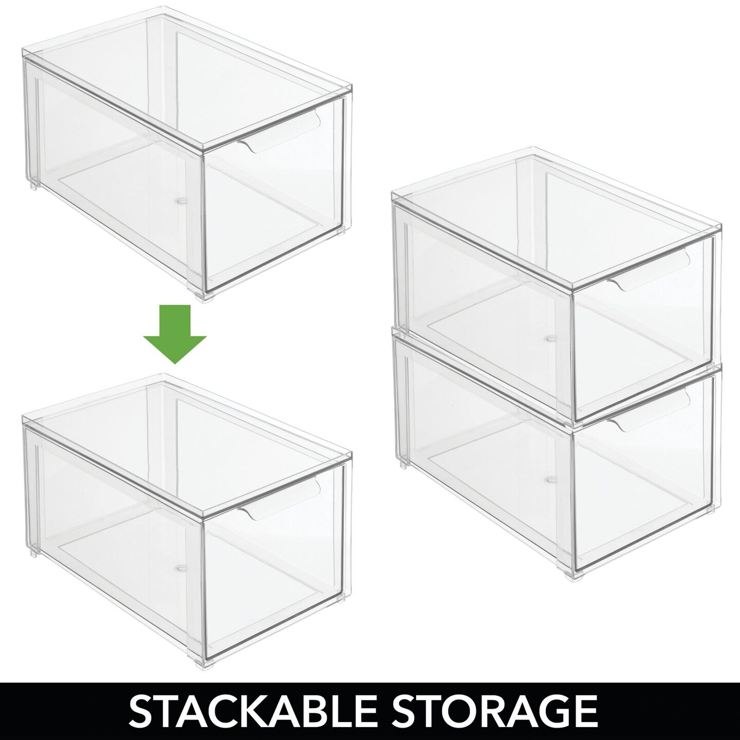 Mdesign Plastic Stackable Kitchen Storage Bin Pull Out Drawer 2 Pack