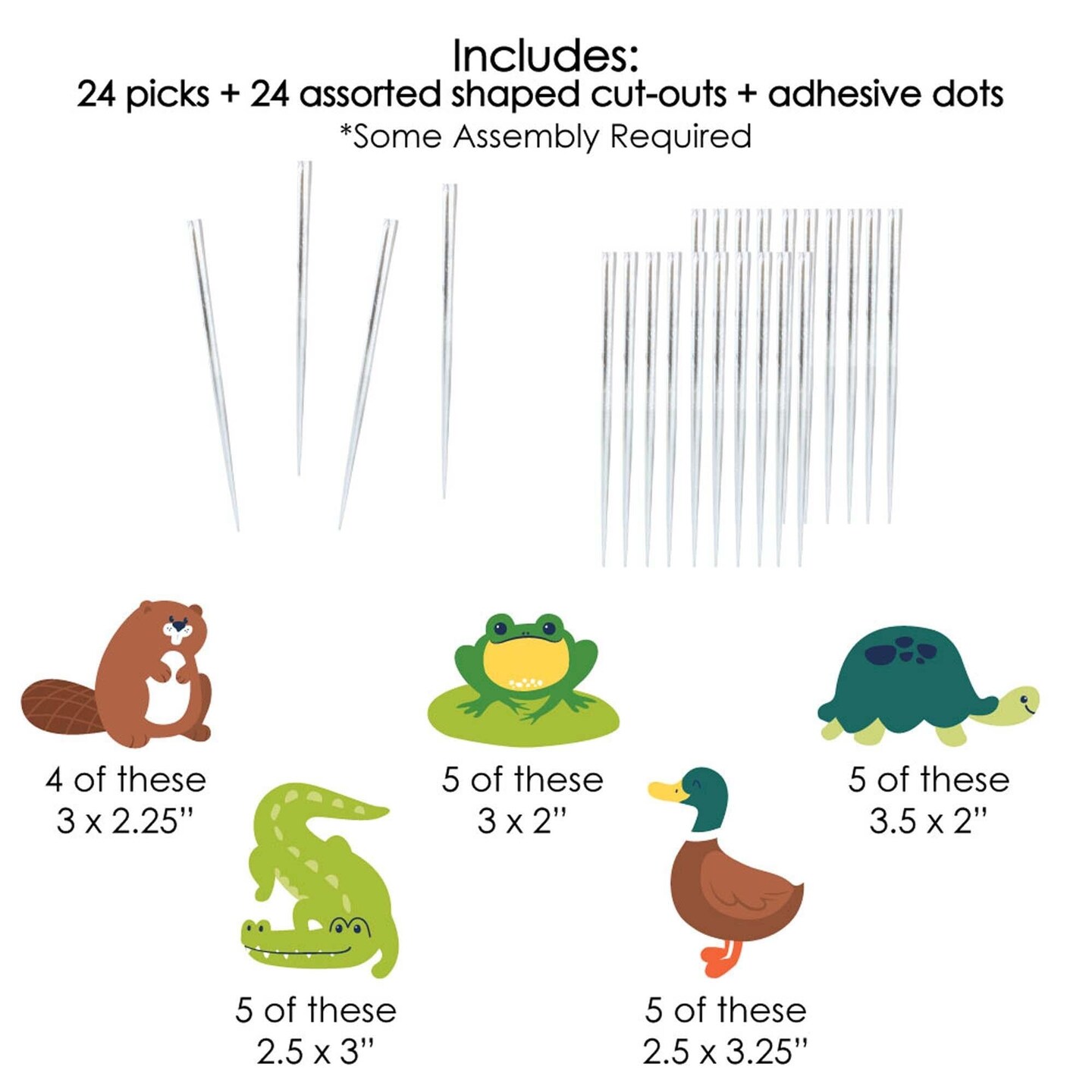 Big Dot of Happiness Pond Pals - Dessert Cupcake Toppers - Frog Alligator Turtle Beaver &#x26; Duck Birthday Party or Baby Shower Clear Treat Picks - 24 Ct