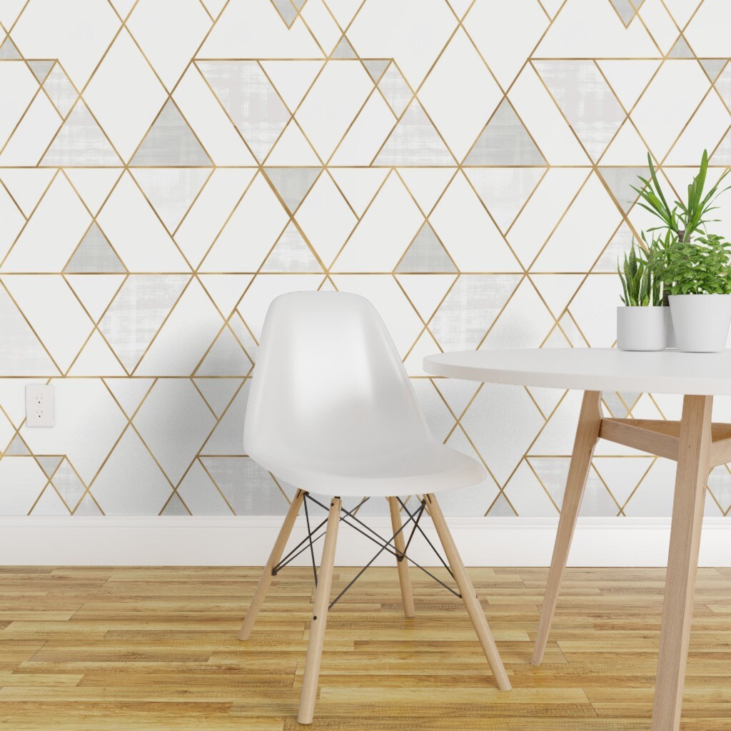 Peel & Stick Wallpaper 2FT Wide Mod, Triangles, White, Geometric, Modern, Geo, Neutral Custom Removable Wallpaper by Spoonflower