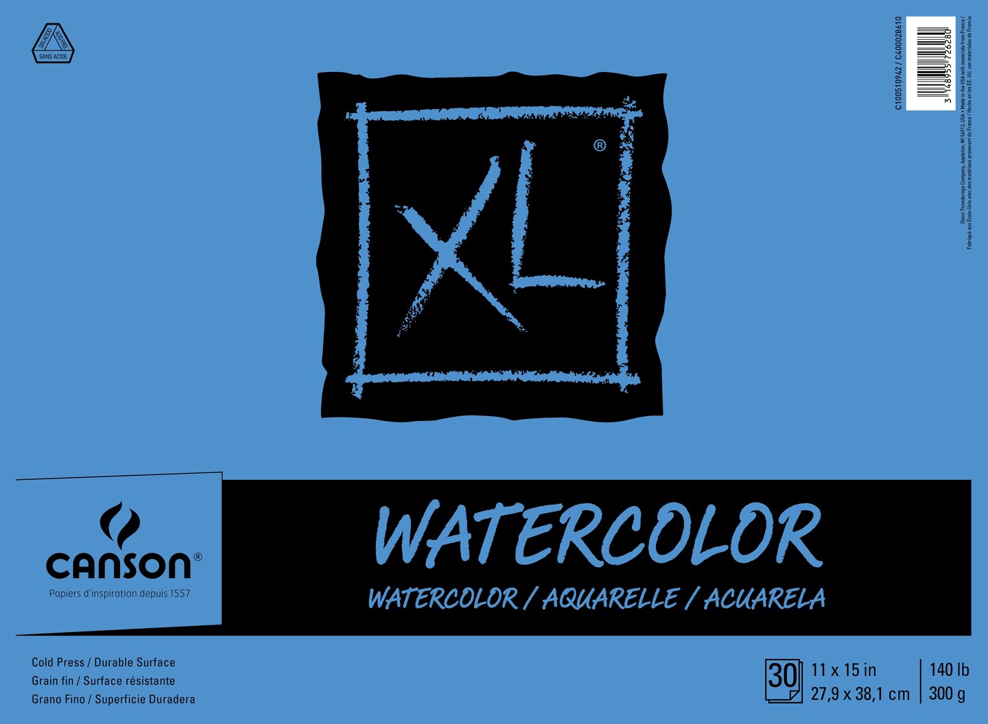 Canson XL Watercolor Paper Pad 11&#x22;X15&#x22;-30 Sheets