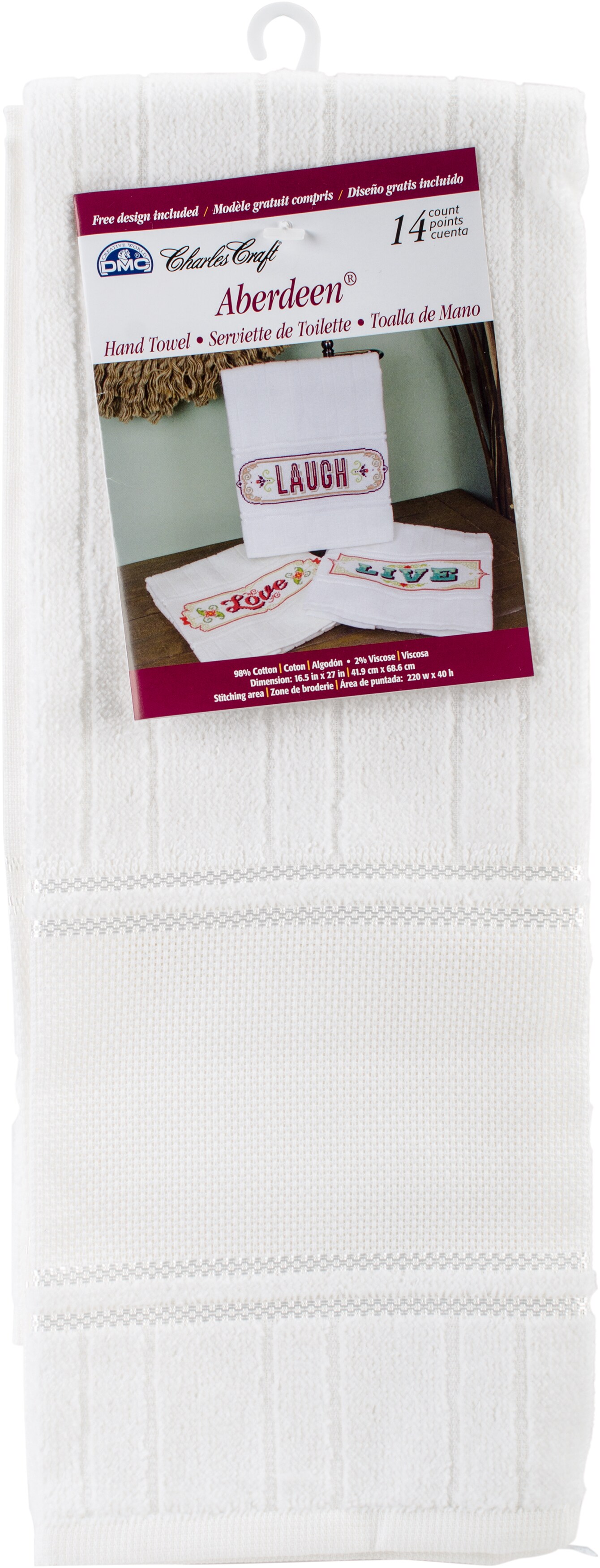 Charles Craft Aberdeen Velour Hand Towel - 14 Stitch Count, White