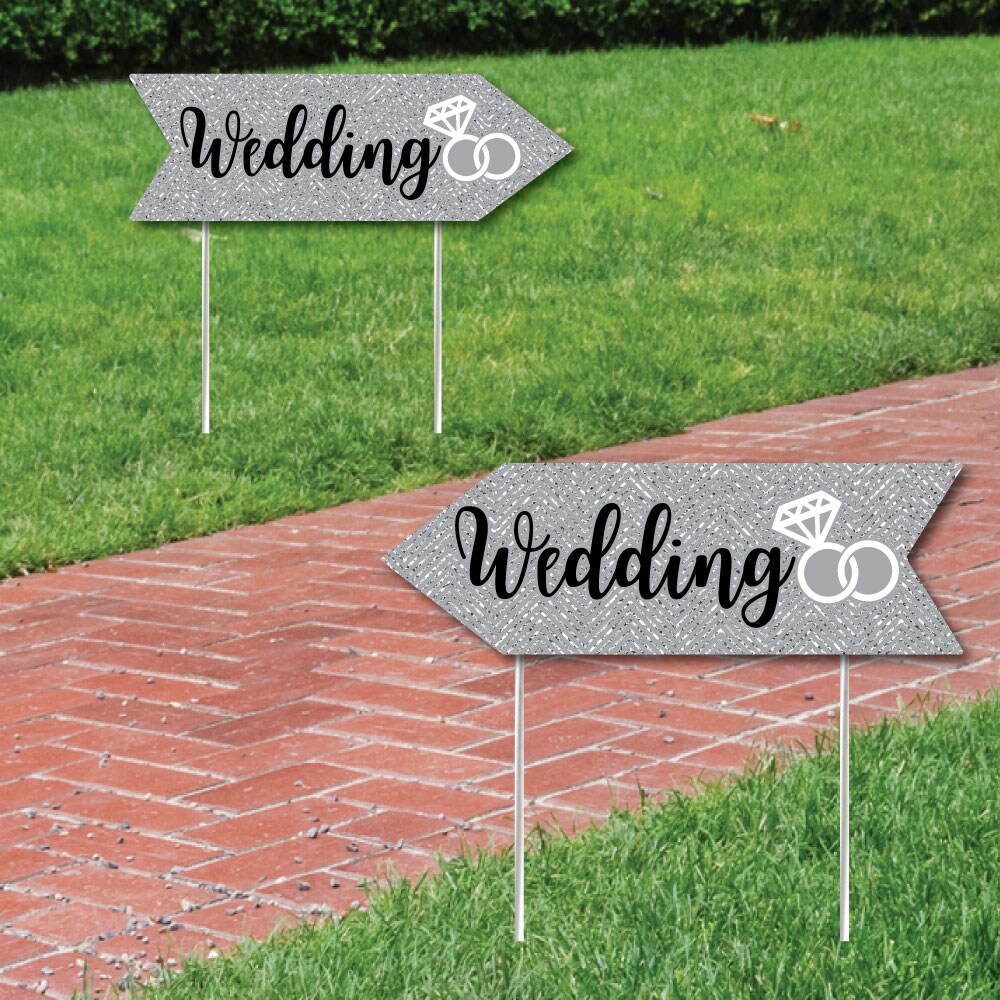 Big Dot of Happiness Silver Wedding Signs Wedding Sign Arrow Double Sided Directional Yard