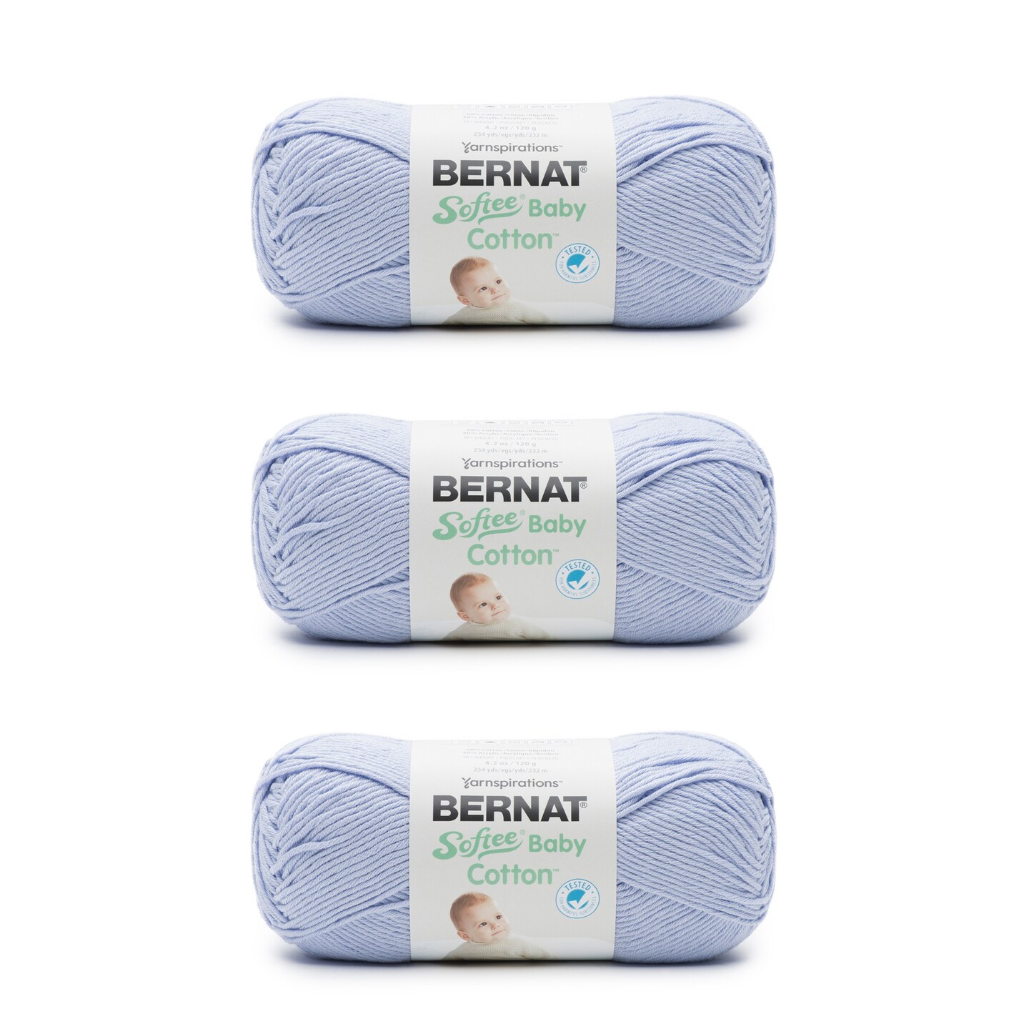 Bernat Softee Baby Cotton Pale Periwinkle Yarn - 3 Pack of 120g/4.25oz - Blend - 3 DK (Light) - 254 Yards - Knitting/Crochet