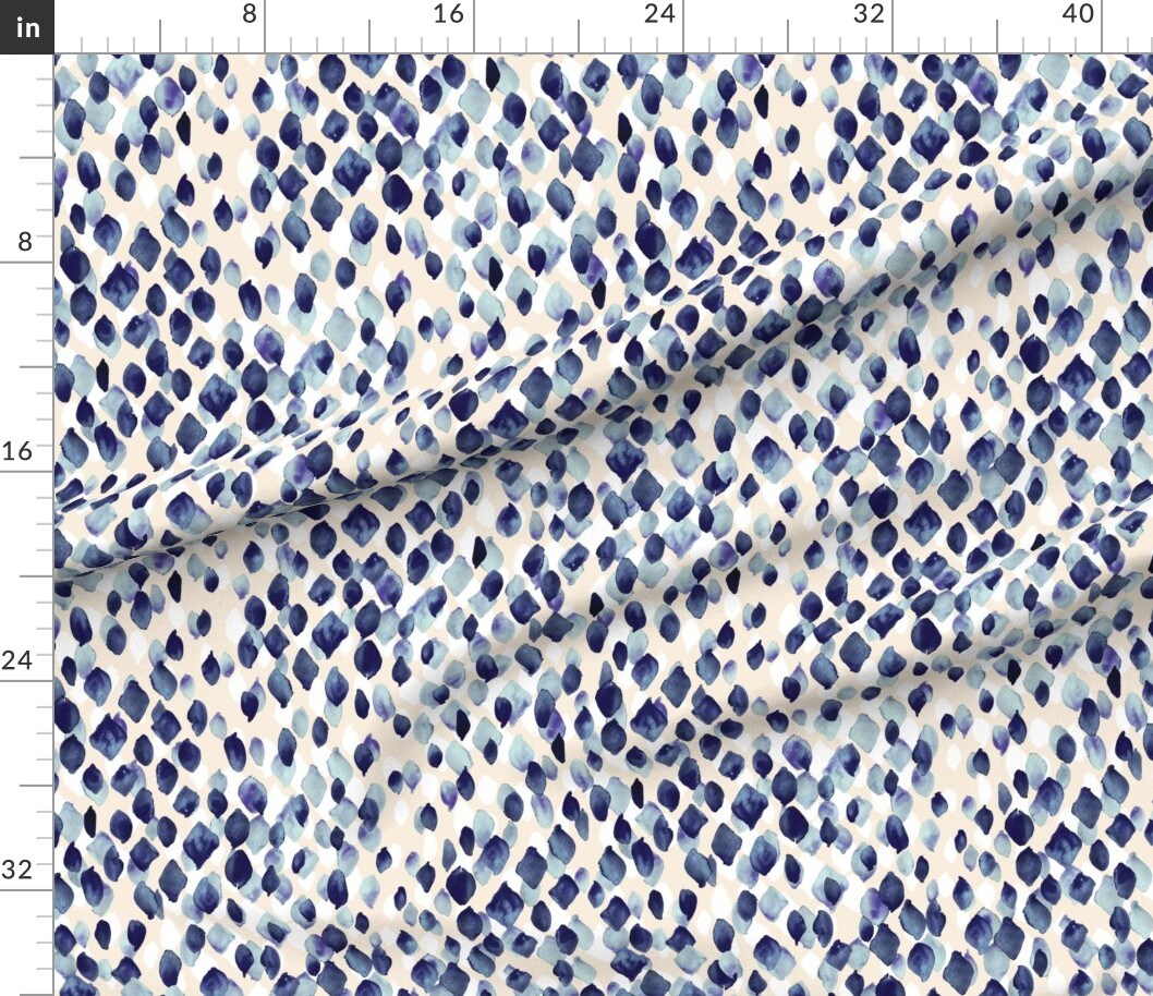 Watercolor Drops Abstract Nature Diamond Indigo Blue Custom Printed Fabric by Spoonflower Various Fabrics by the Yard or Fat Quarter