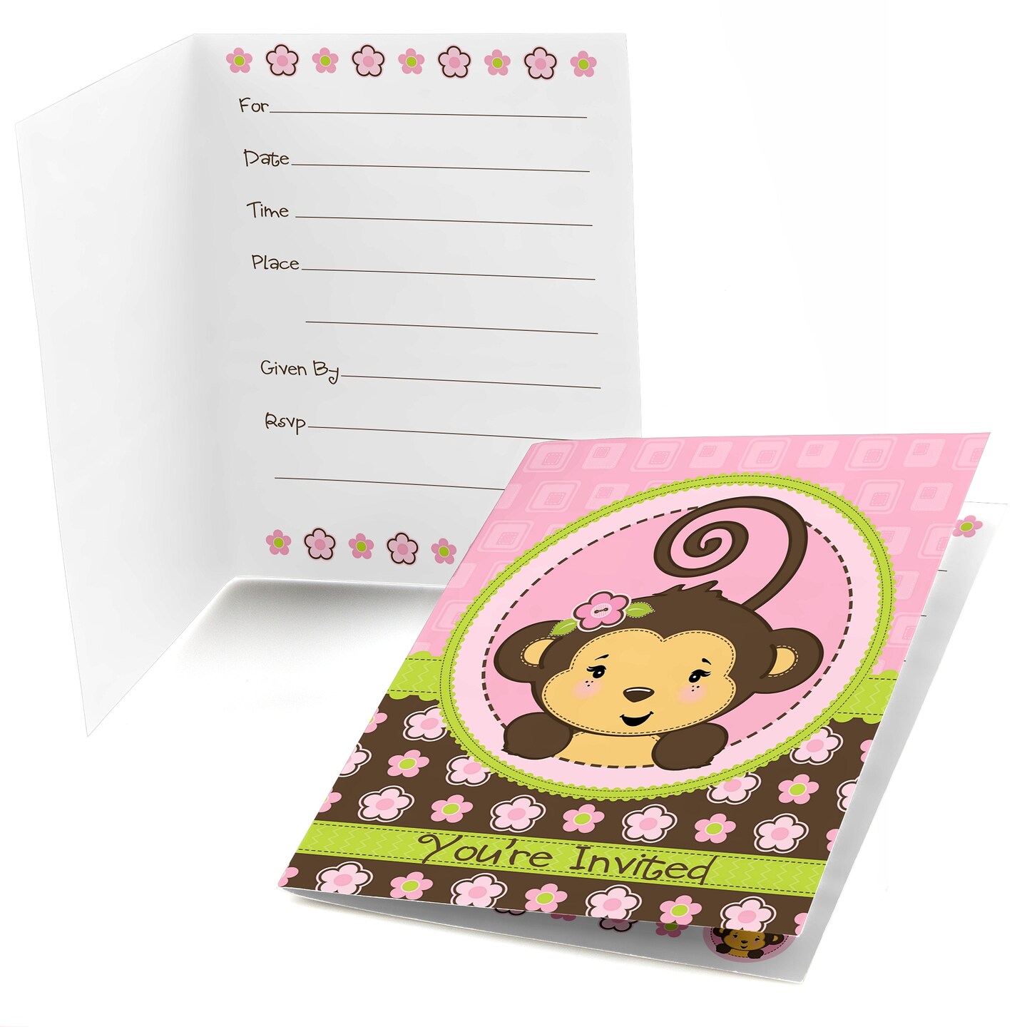 Big Dot of Happiness Pink Monkey Girl - Fill-In Baby Shower or Birthday ...