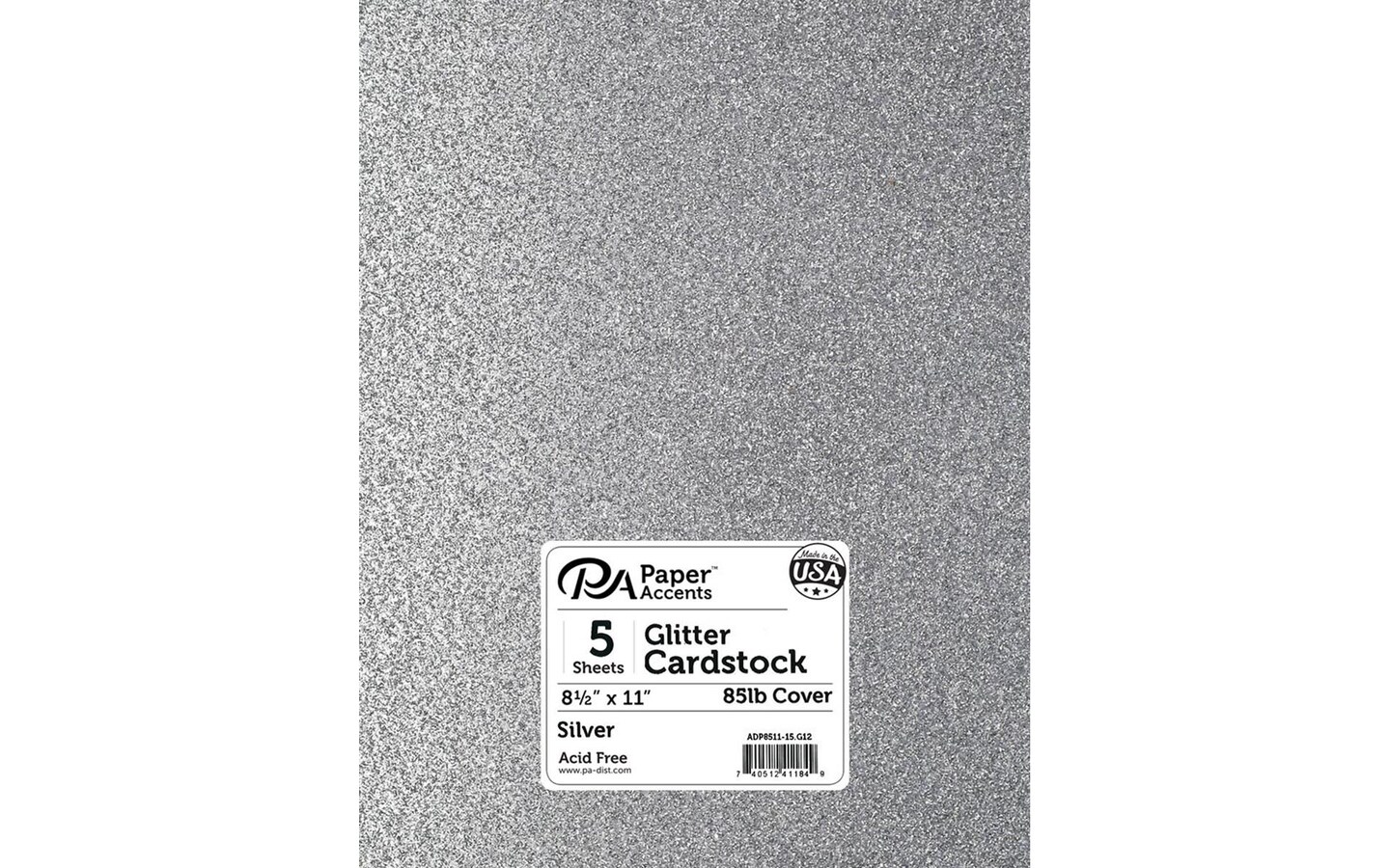PA Paper Accents Glitter Cardstock 8.5" x 11" Silver, 85lb colored cardstock paper for card making, scrapbooking, printing, quilling and crafts, 5 piece pack