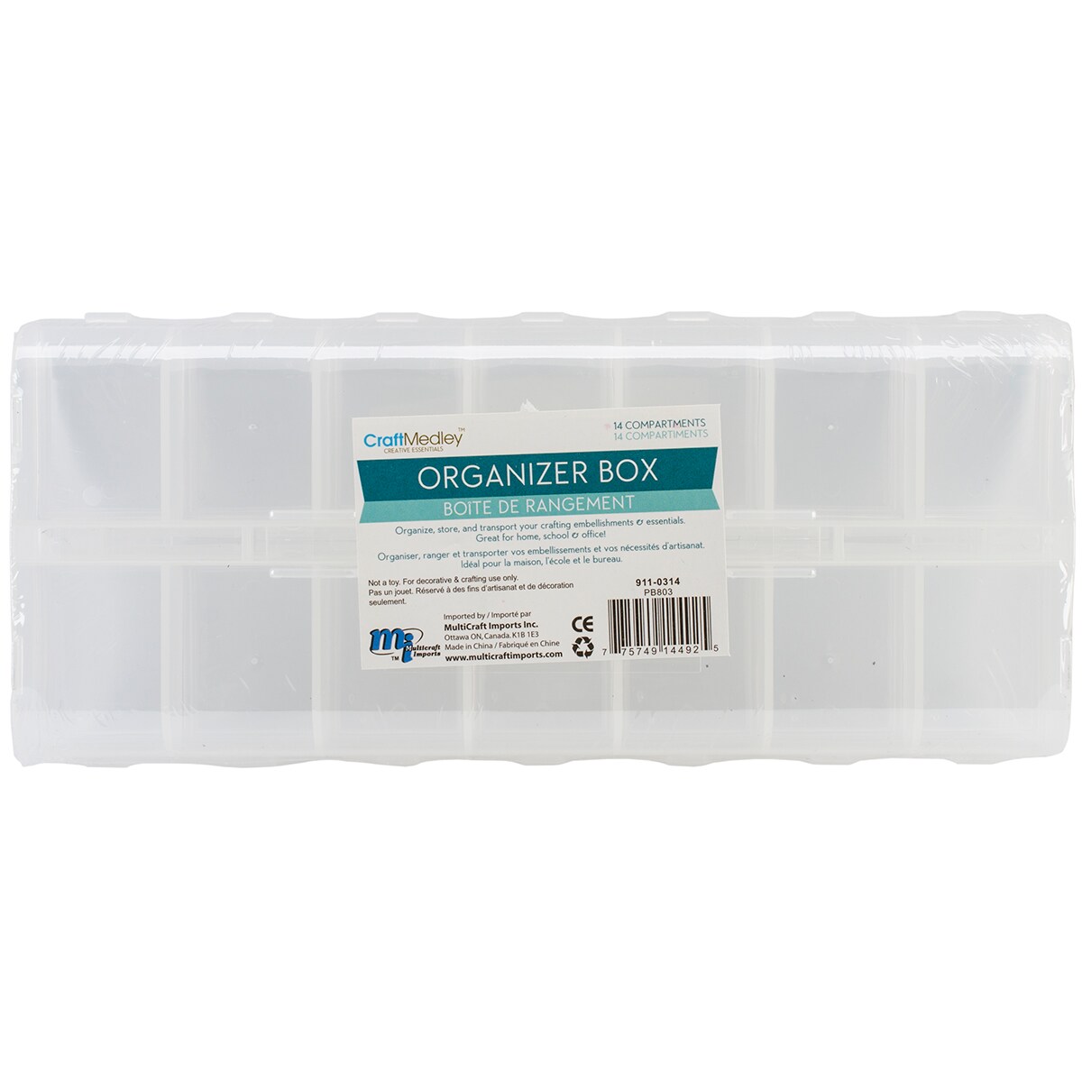 Craft Medley Organizer Box W/Snap Lids 14 Compartments-9"X4"X1"