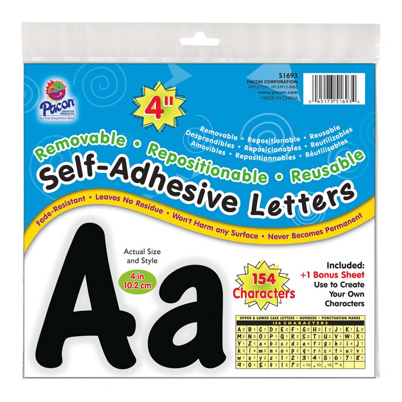Self-Adhesive Letters, Black, Cheery Font, 4&#x22;, 154 Characters