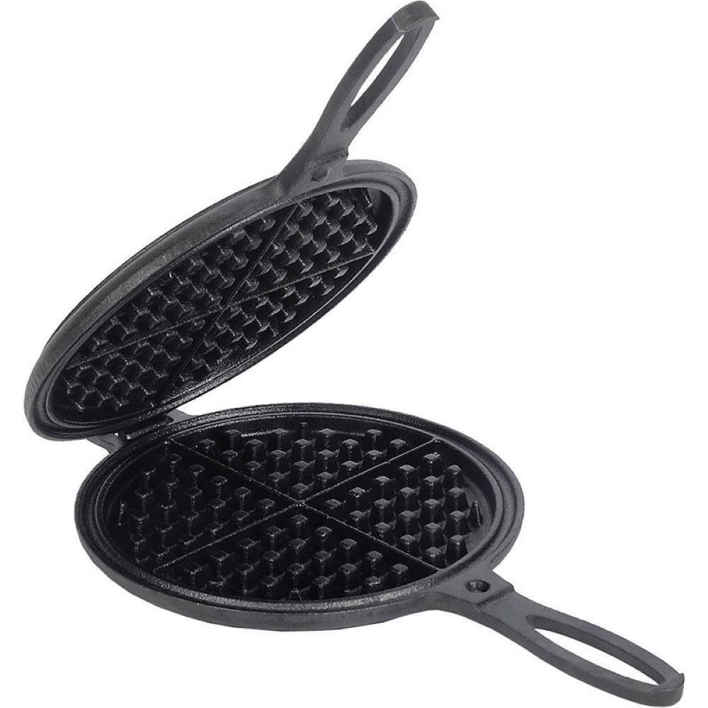 Lehmans Cast Iron Waffle Maker - Two Piece Hinged Non-Electric Waffle Iron for Stovetop or Grill Makes 7 inch Round Waffles - Non-Drip Double Rim - 8 pounds