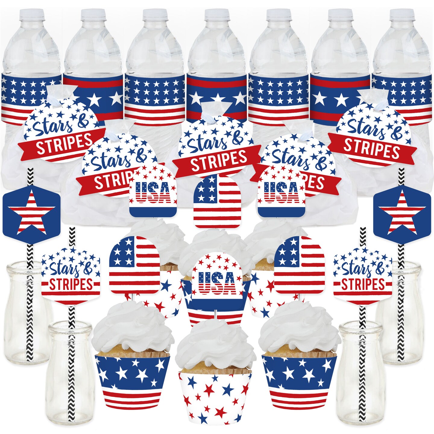 Big Dot of Happiness Stars &#x26; Stripes - Patriotic Party Favors and Cupcake Kit - Fabulous Favor Party Pack - 100 Pieces