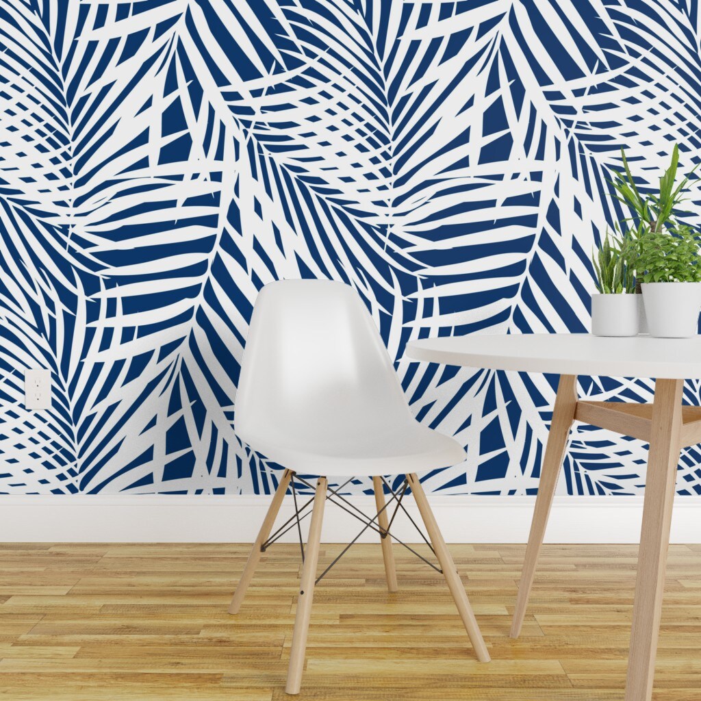 Chesapeake Manaus Blue Palm Frond Matte Paper PrePasted Wallpaper  407171015  The Home Depot