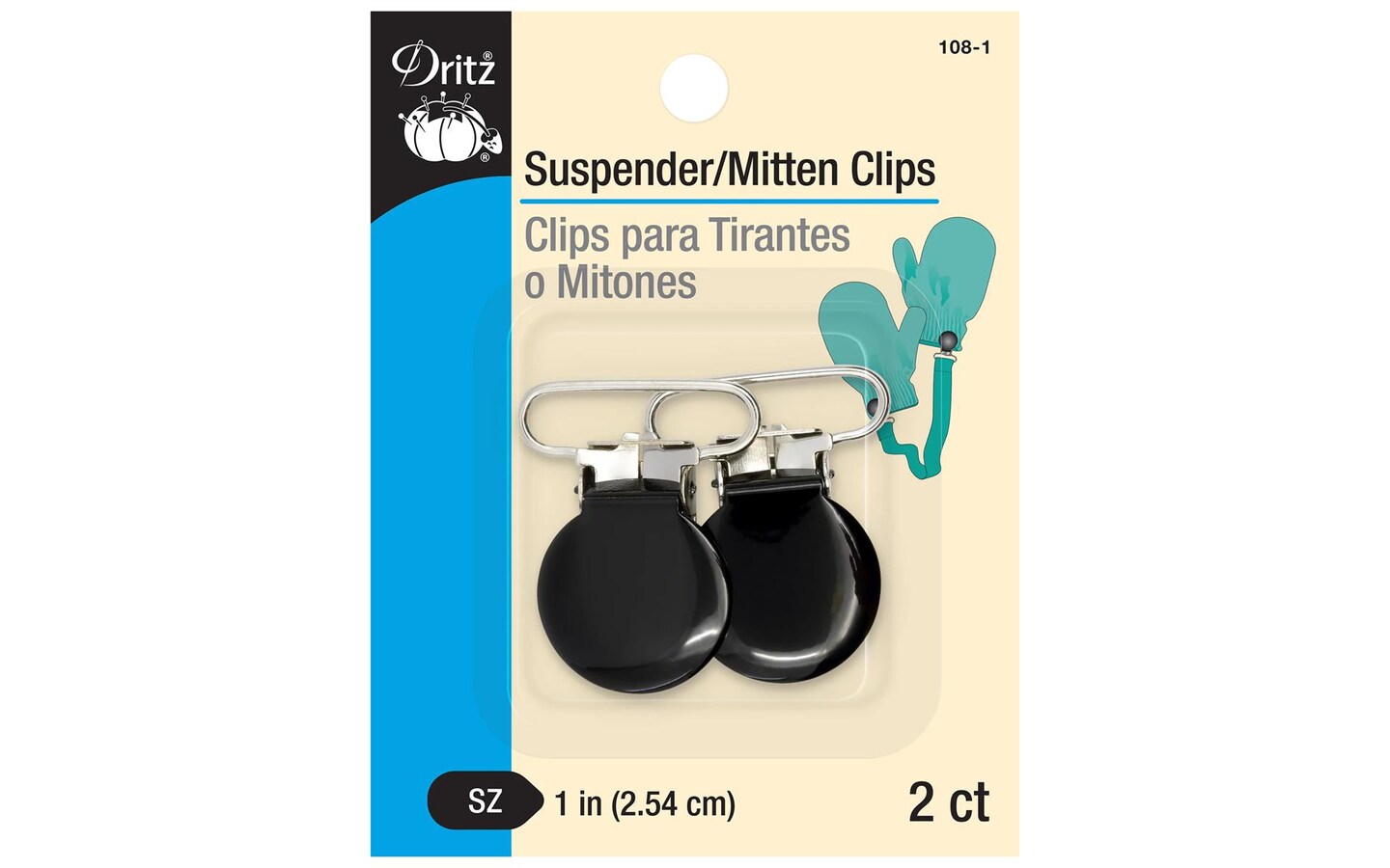 Dritz Suspender/Mitten Clip Black 2pc
