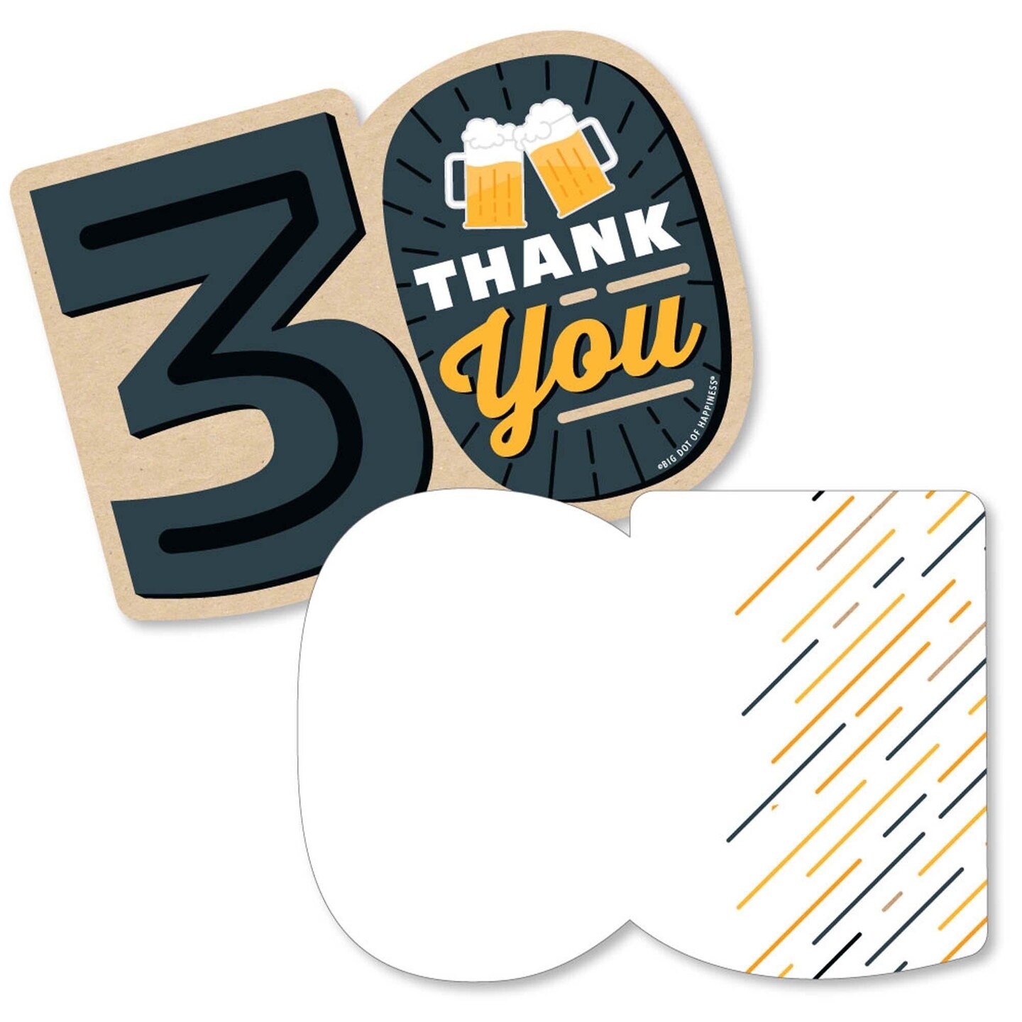Big Dot of Happiness Cheers and Beers to 30 Years - Shaped Thank You Cards - 30th Birthday Party Thank You Note Cards with Envelopes - Set of 12